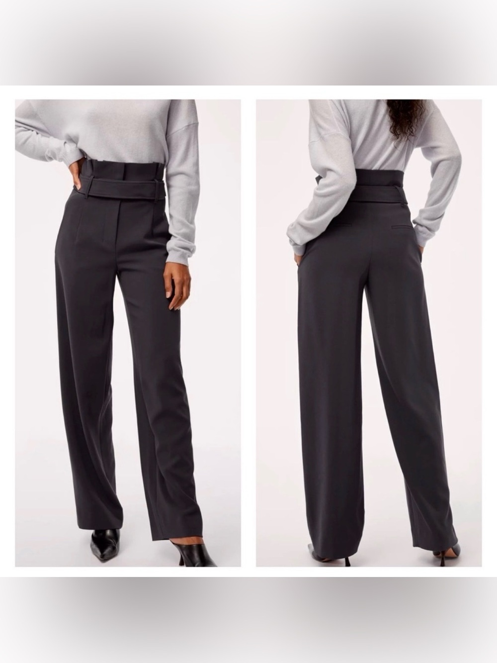 Aritzia Babaton Jermaine High Rise Belted Wide Leg Pant in Black, 6